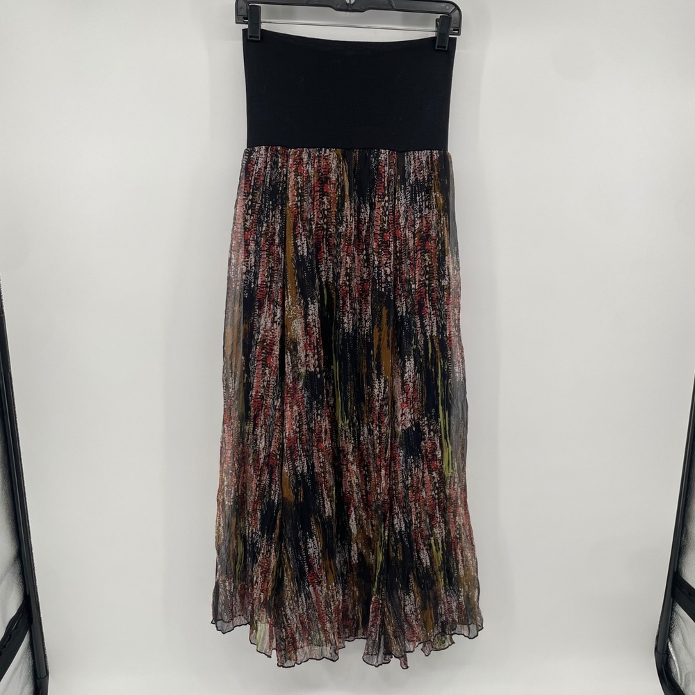 Willow & Clay Maxi Skirt Women S Black Abstract Print Pleated High Waist Boho